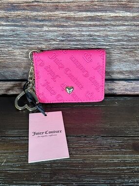 NWT! Juicy Couture Not your Babe Card Case & Key Fab in Pink Flash!